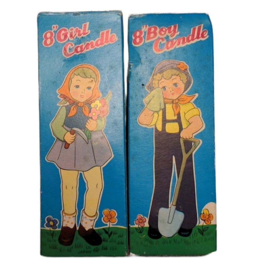MCM Vintage girl and boy shaped candles NIP